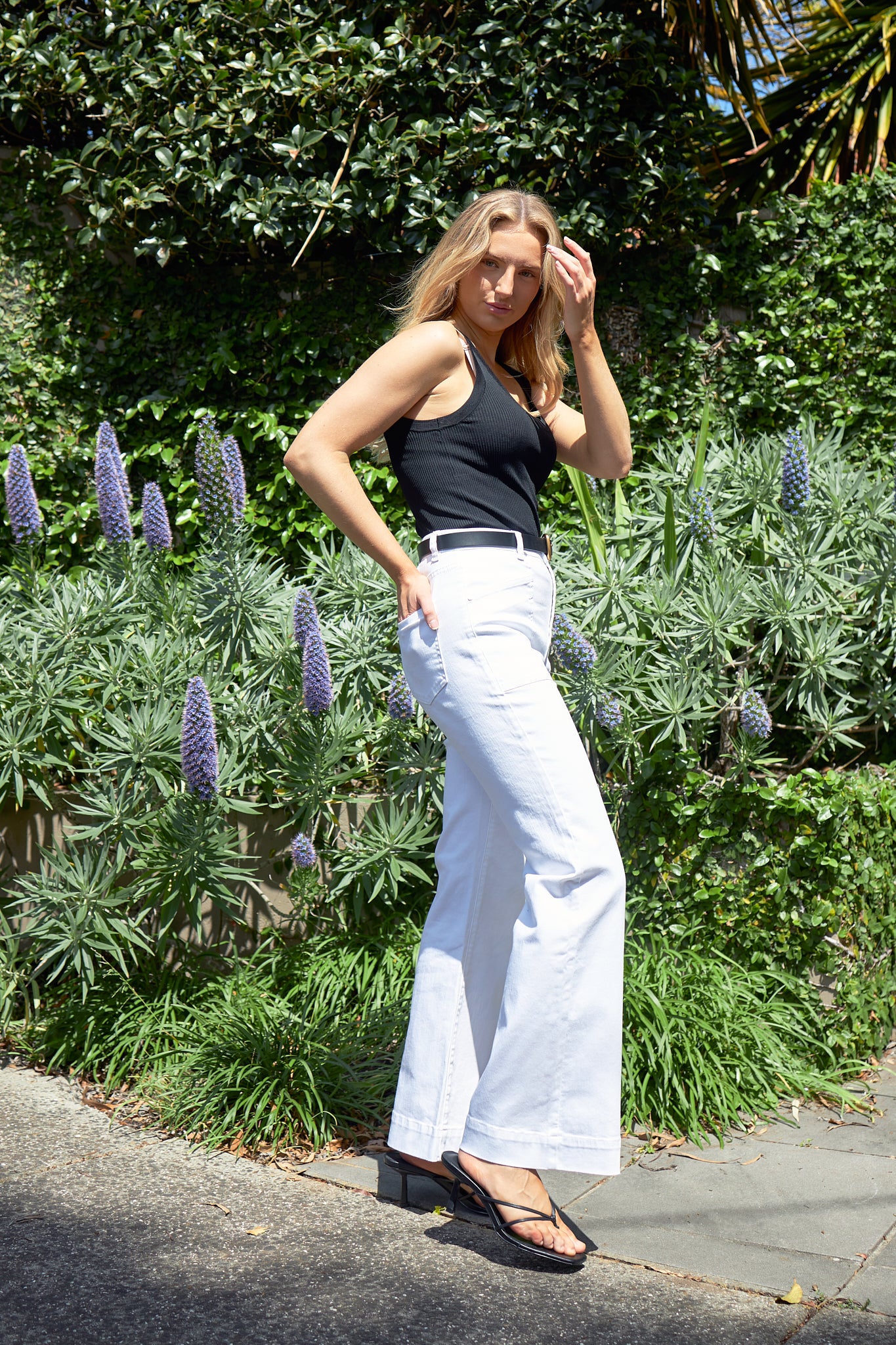 Ladies Wide Leg Jeans White