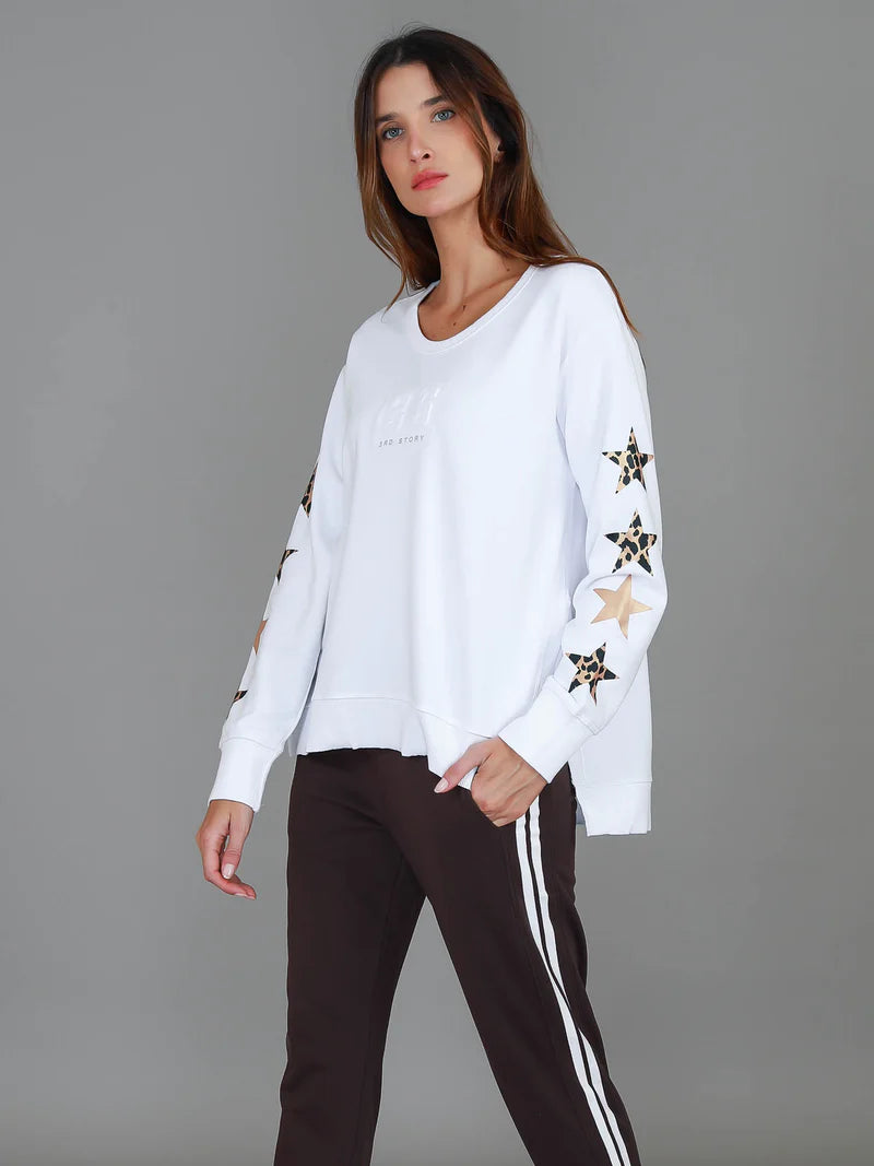 Rhodes Leopard Star Sweater - White