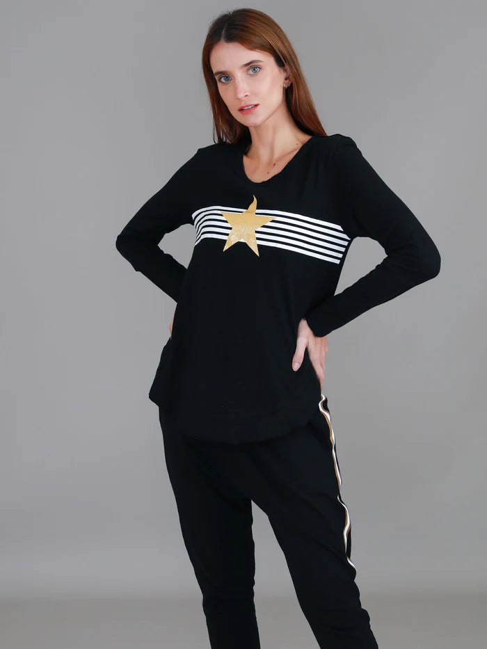 Nora Striped Gold Star Long Sleeve Tee