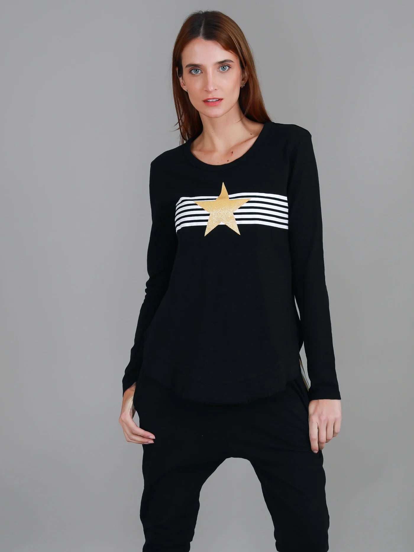 Nora Striped Gold Star Long Sleeve Tee
