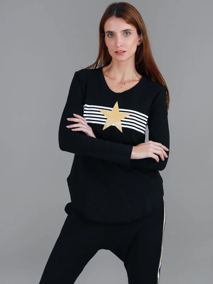 Nora Striped Gold Star Long Sleeve Tee