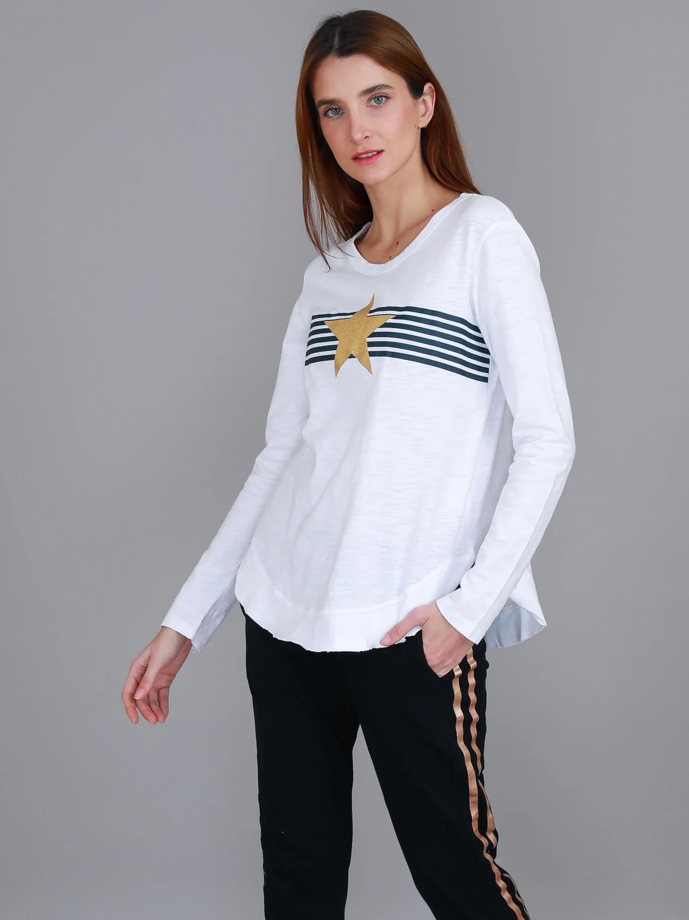 Nora Striped Gold Star Long Sleeve Tee