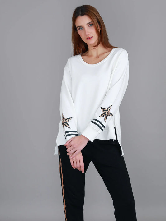 Oxford Leopard Star Print on Sleeve Sweater