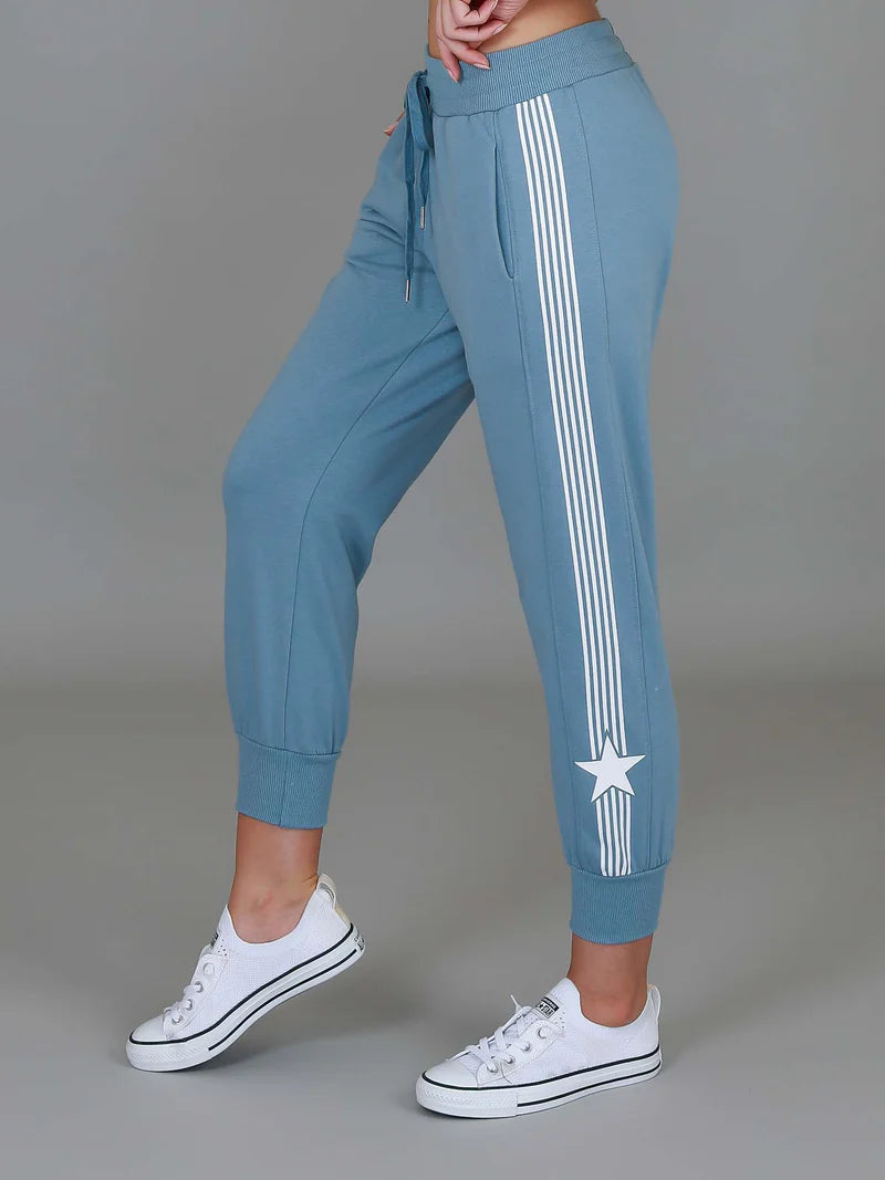 Britney Star Stripe Sweatpants - Pigeon Blue