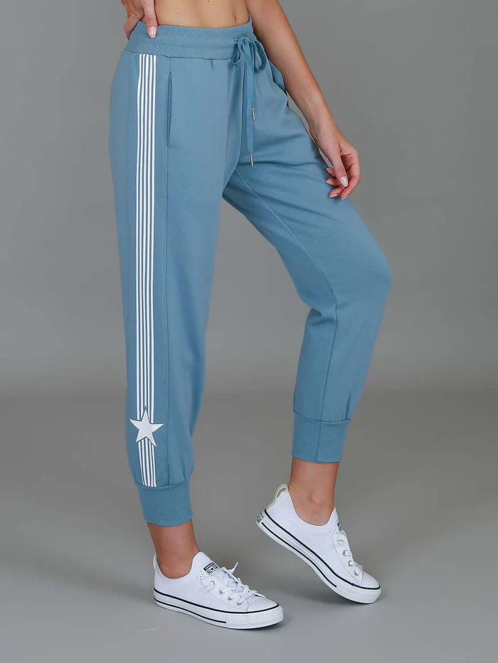 Britney Star Stripe Sweatpants - Pigeon Blue