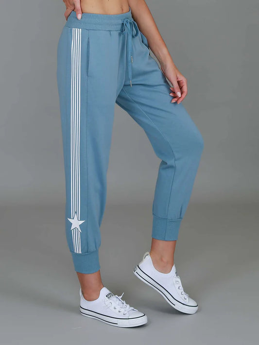 Britney Star Stripe Sweatpants - Pigeon Blue