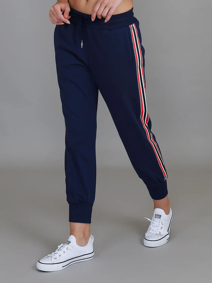 Thea 3S Striped Track Pants - Navy