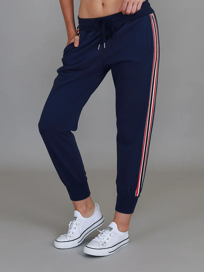 Thea 3S Striped Track Pants - Navy