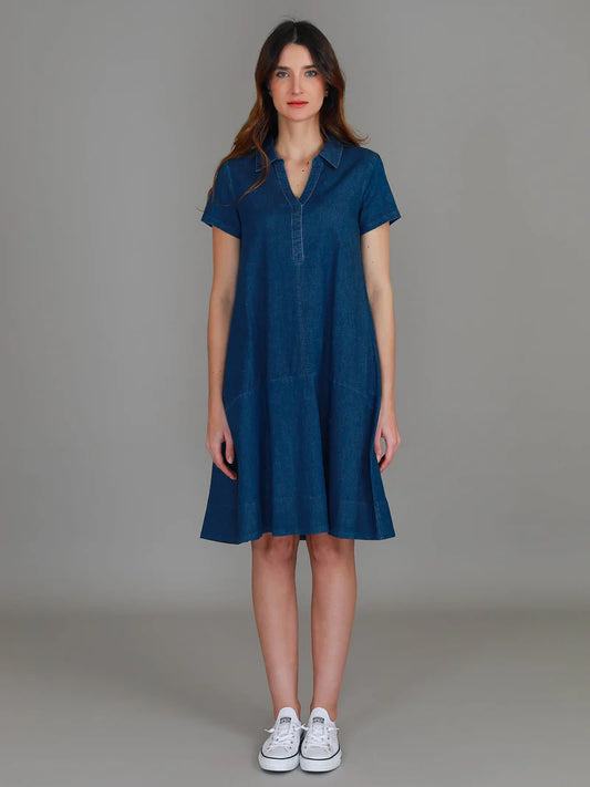 Tibby A-Line Polo Shirt Dress - Denim