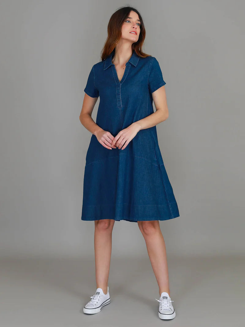 Tibby A-Line Polo Shirt Dress - Denim