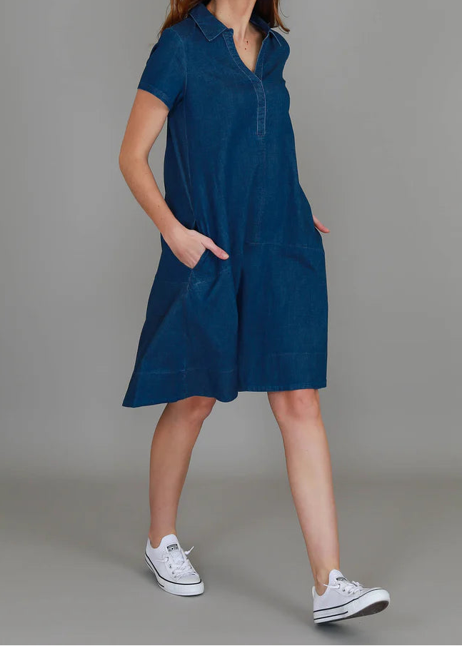 3rd Story Tibby Denim Polo Dress movement
