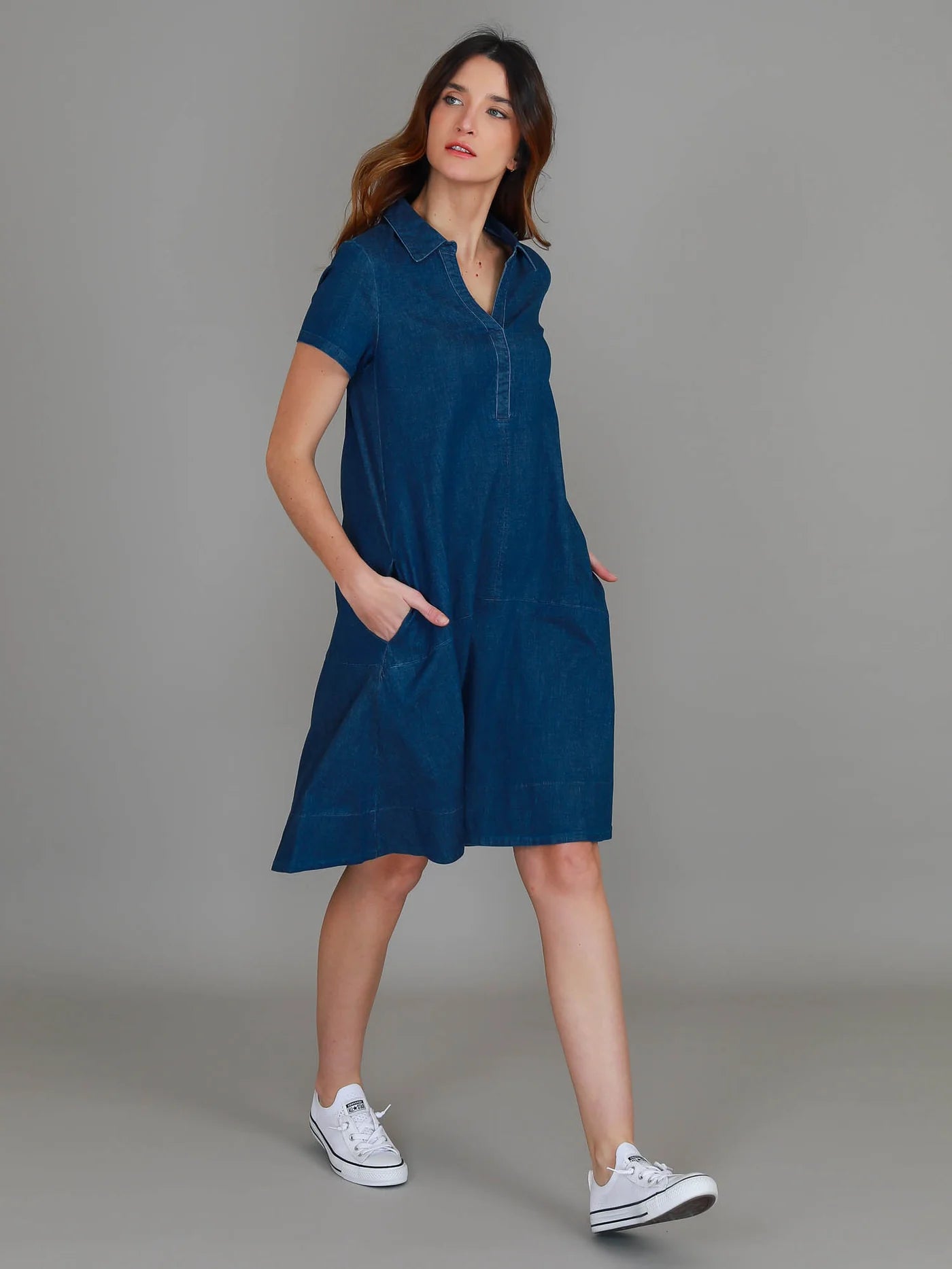 Tibby A-Line Polo Shirt Dress - Denim