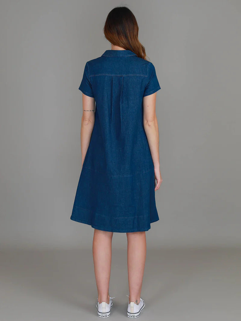 Tibby A-Line Polo Shirt Dress - Denim