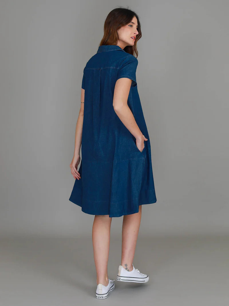 Tibby A-Line Polo Shirt Dress - Denim