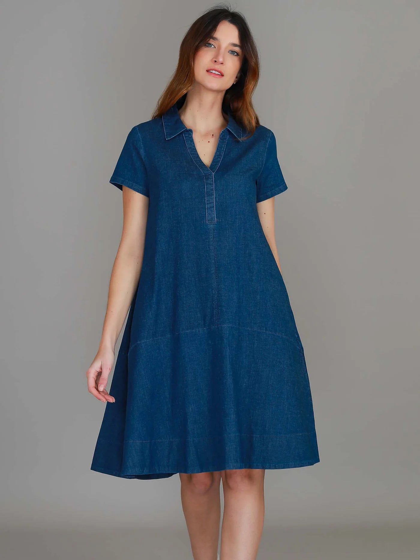 Tibby A-Line Polo Shirt Dress - Denim