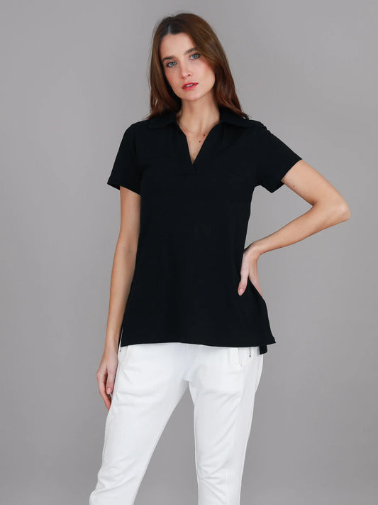 3rd story cotton polo tee black lulu polo v neck tee