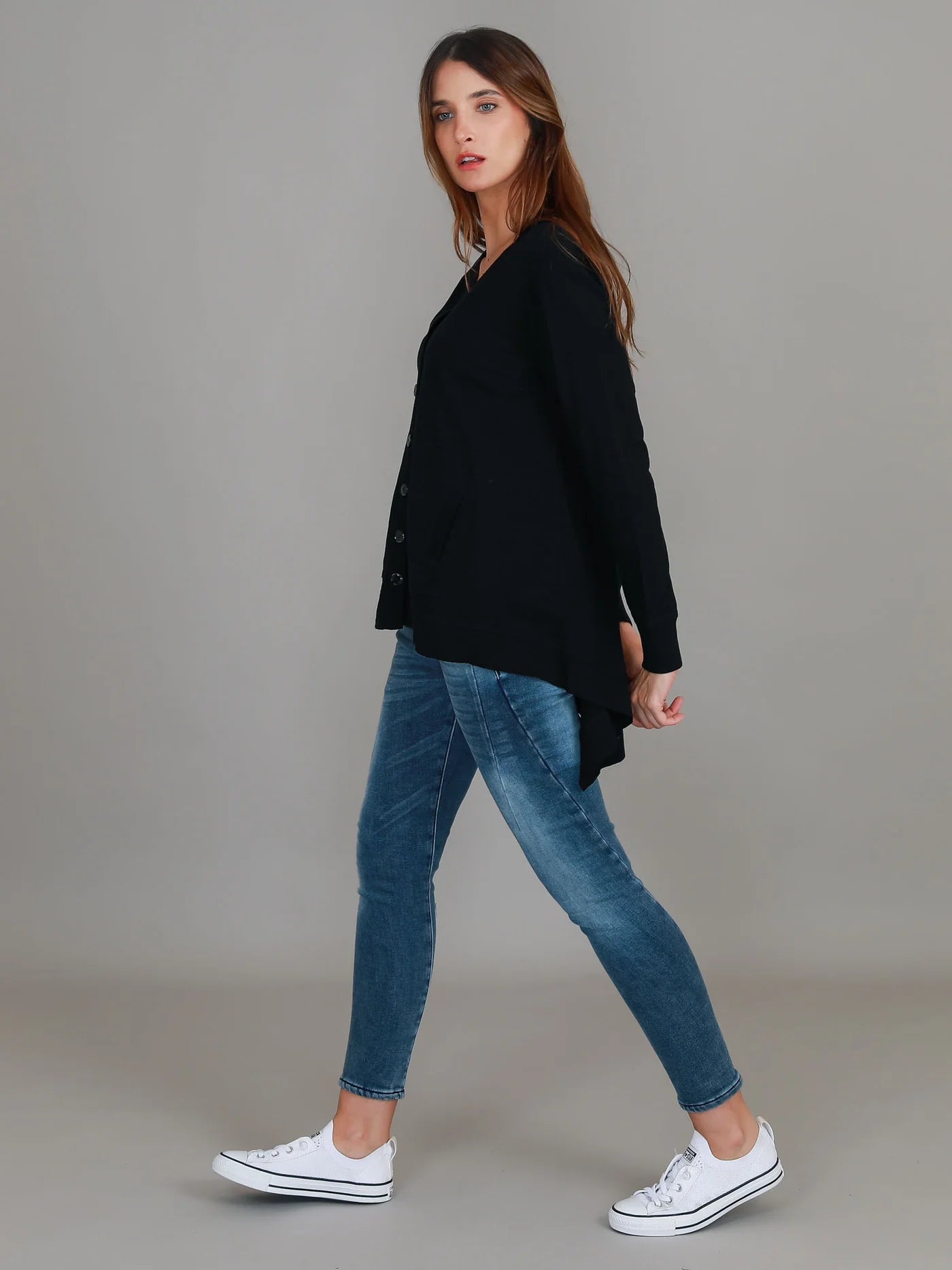 Weslie Long Line Asymmetrical Cardigan (Plus Size)