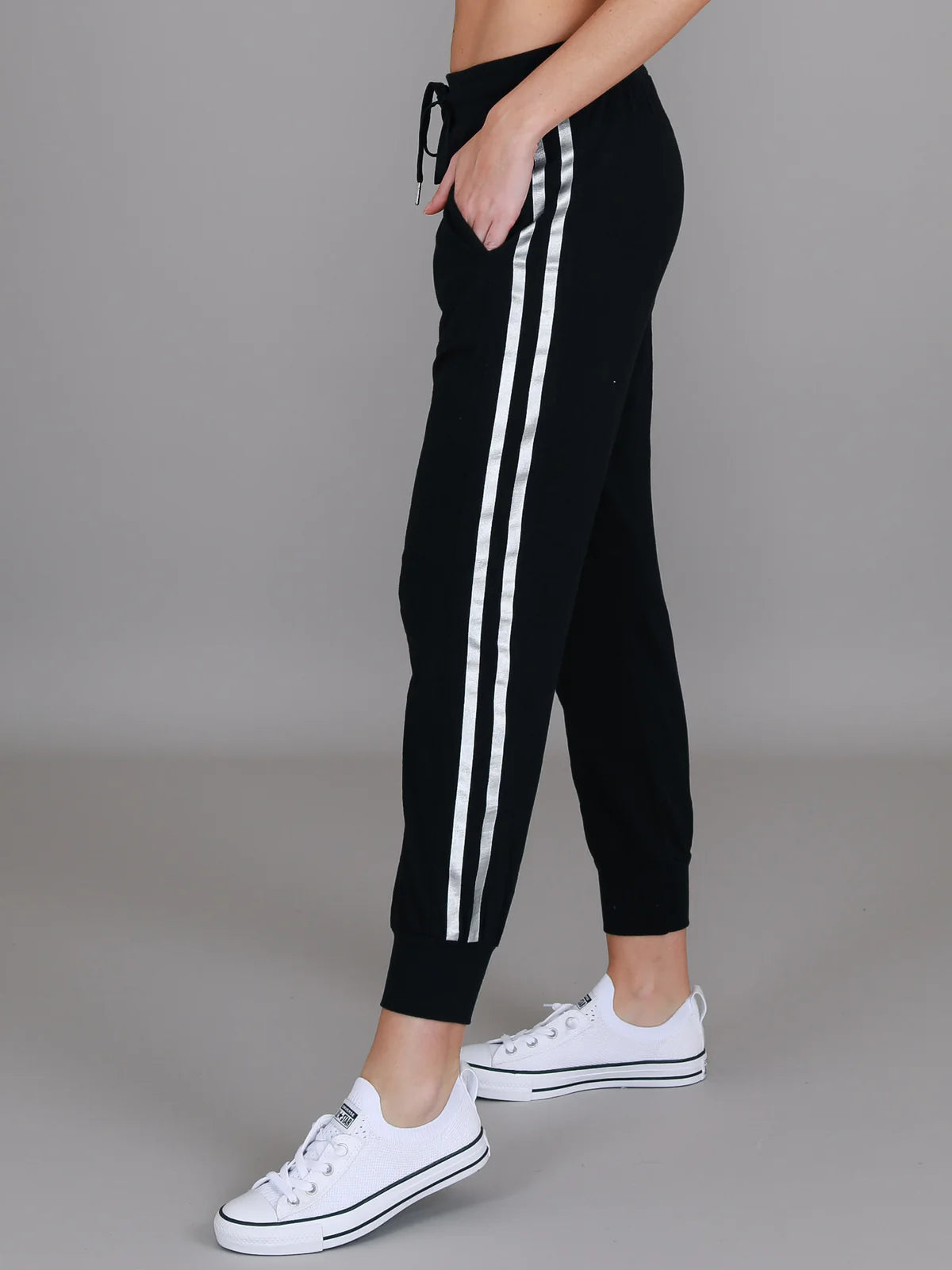 Women s Silver Stripe Track Pant By 3rd Story Black