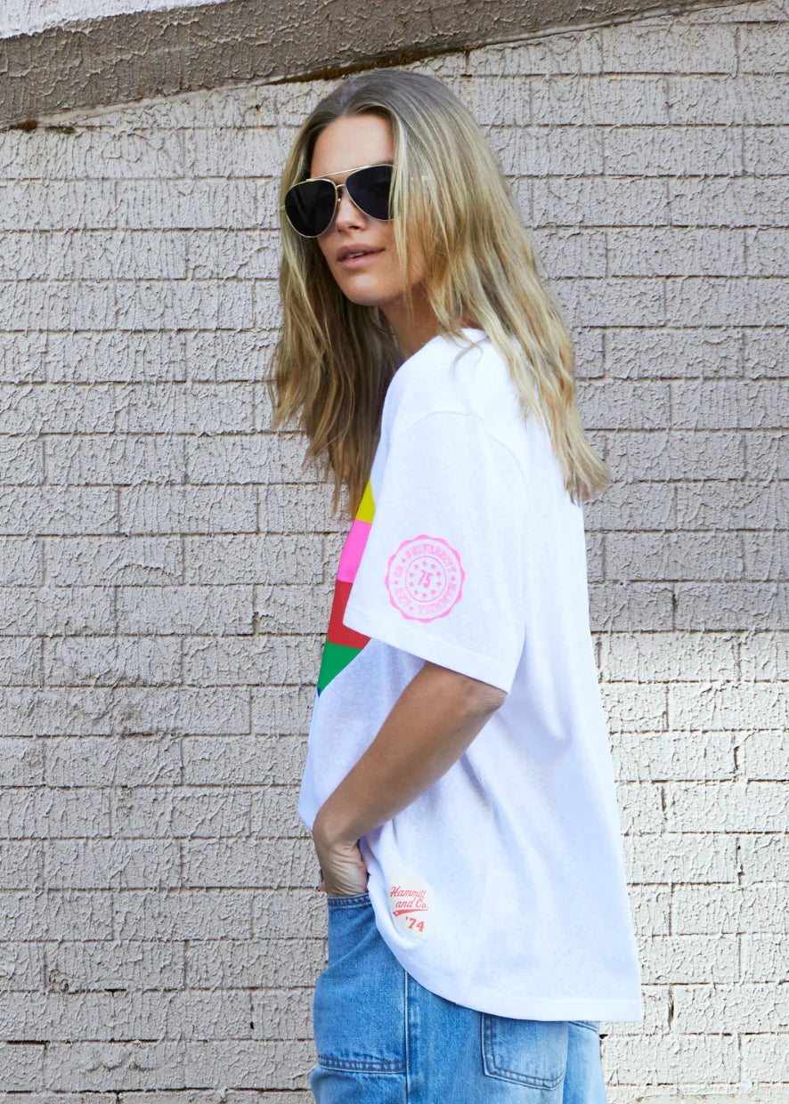 Rainbow Heart V Neck Tee - White