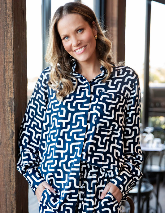 Gemma Geo Shirt Navy Geo Print