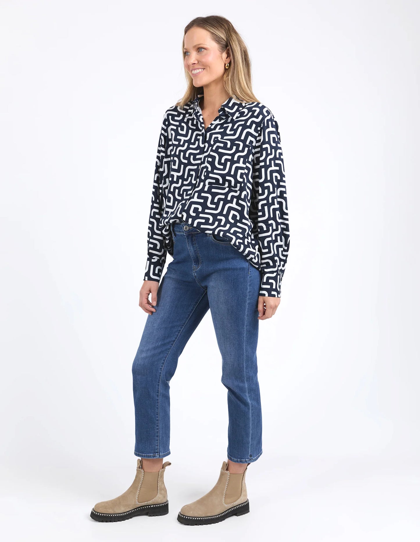 Gemma Geo Shirt Navy Geo Print