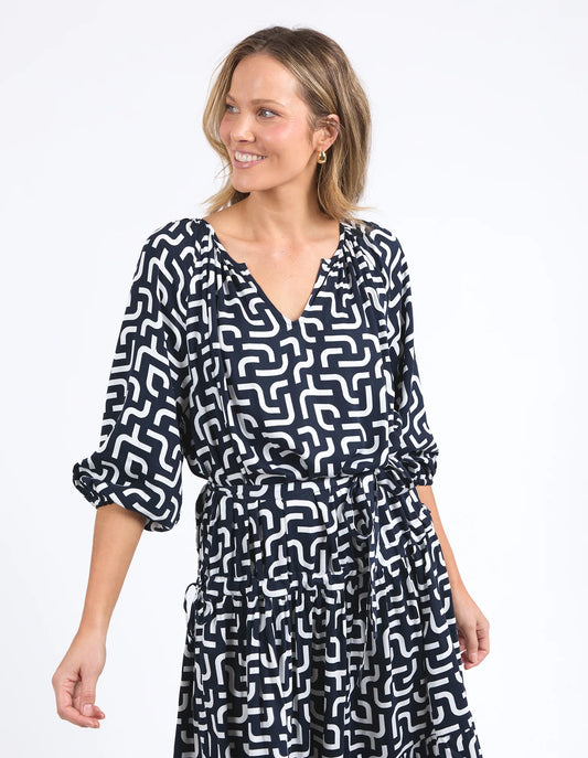Gemma Geo Dress Navy Geo Print