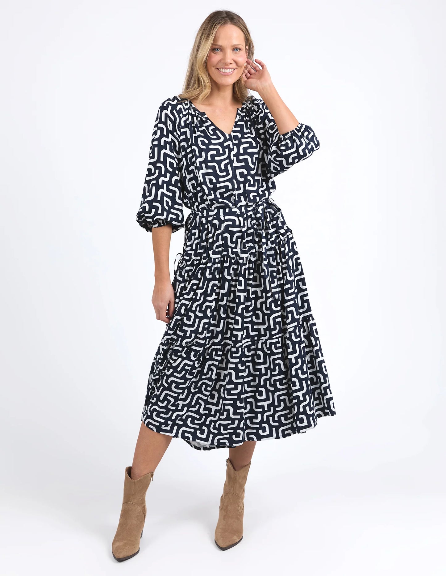 Gemma Geo Dress Navy Geo Print