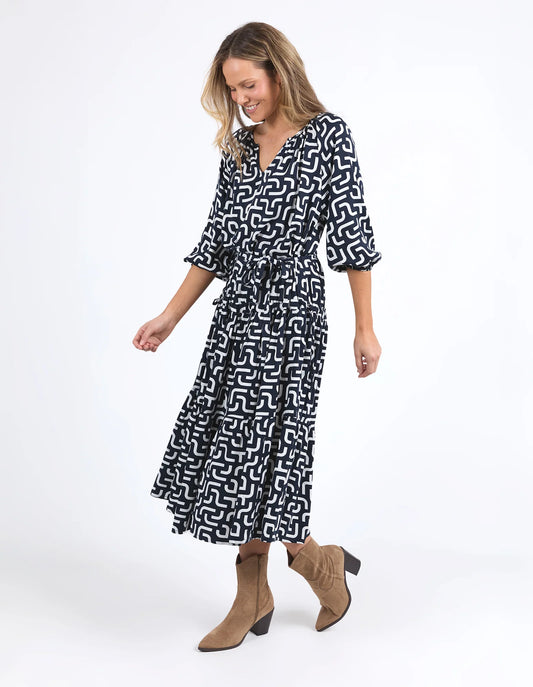 Gemma Geo Dress Navy Geo Print (Plus Size)