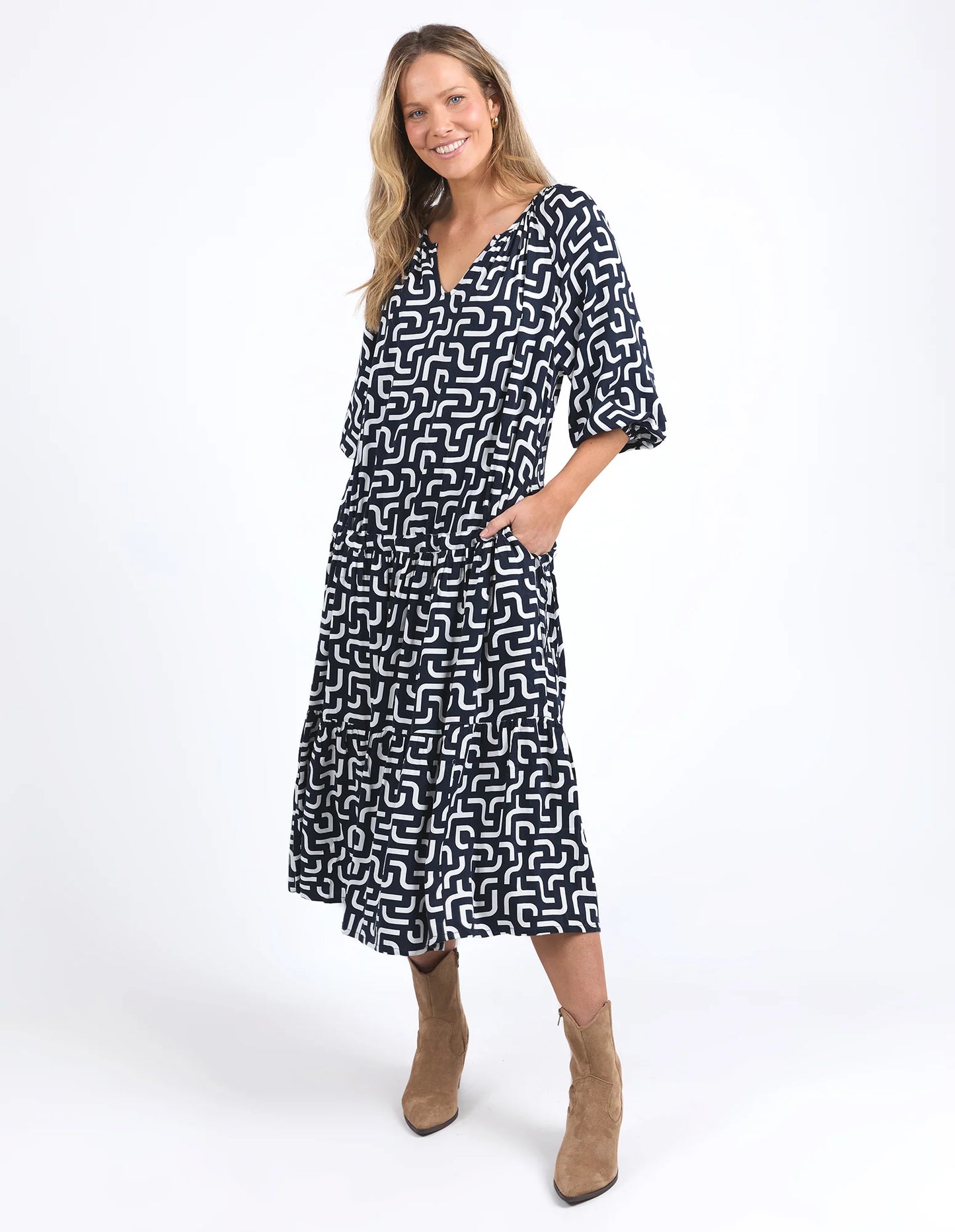 Gemma Geo Dress Navy Geo Print