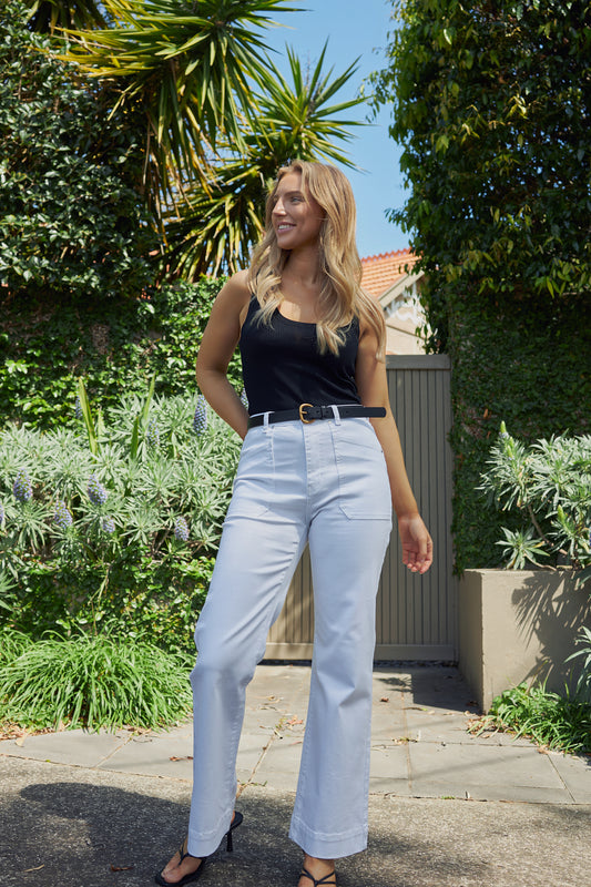 Ladies Wide Leg Jeans White