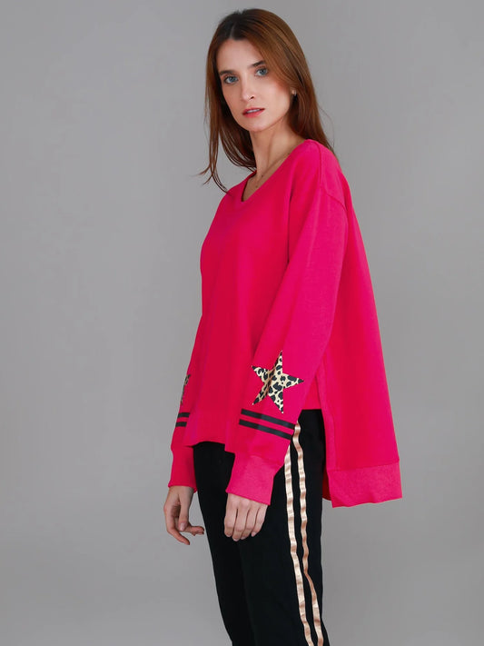 Oxford Leopard Star Print on Sleeve Sweater