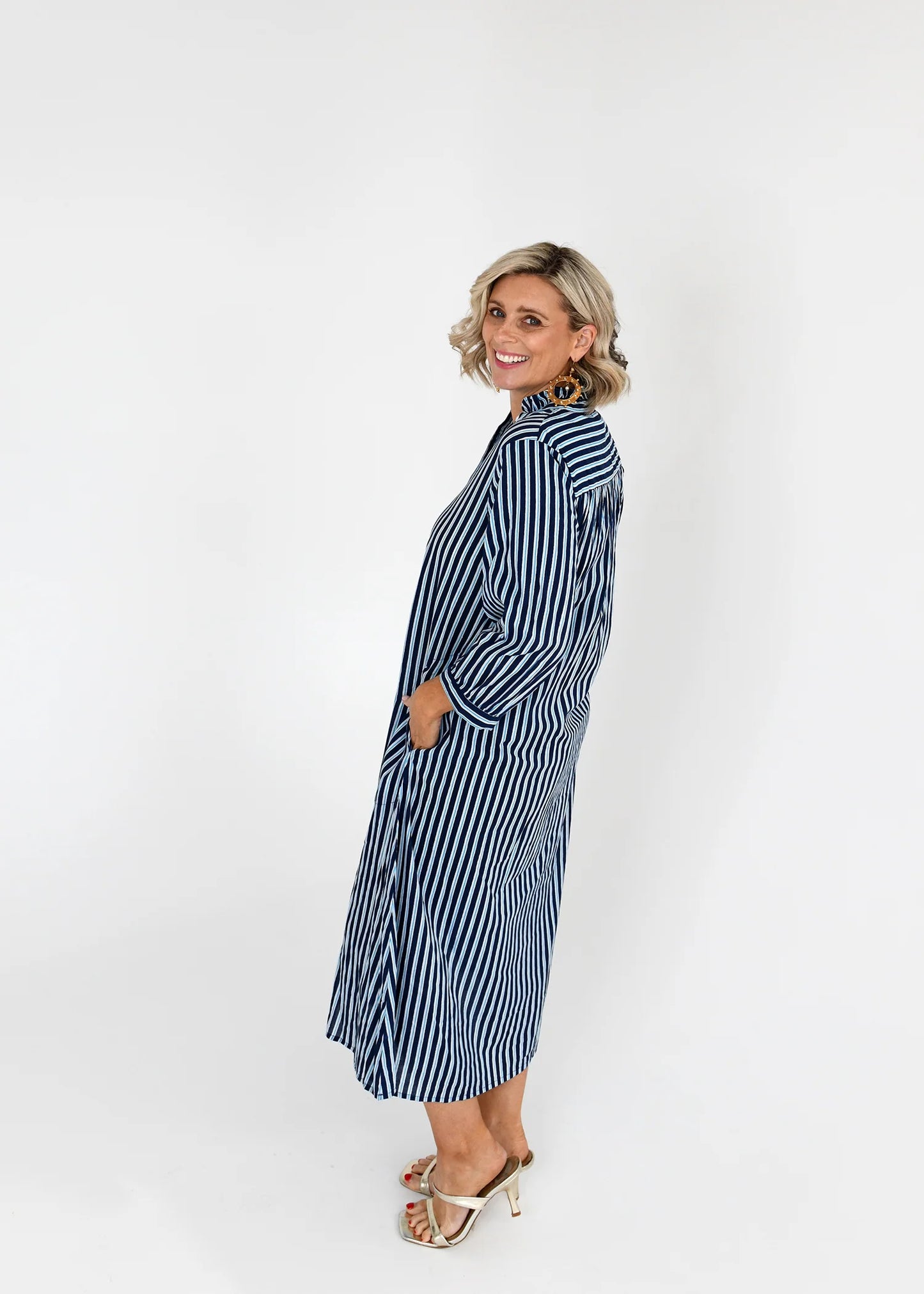 Clover Button Up Shirt Dress - Blue