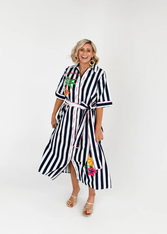 Francesca Shirt Dress - Blue & White Stripe