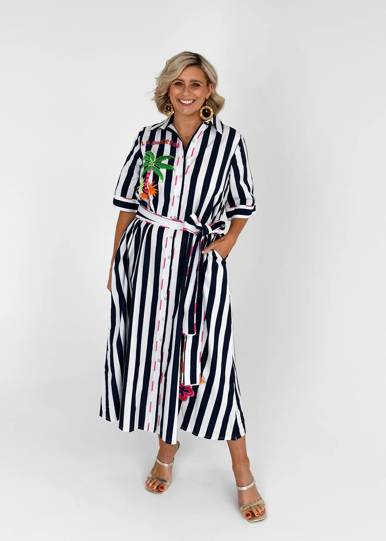 Francesca Shirt Dress - Blue & White Stripe