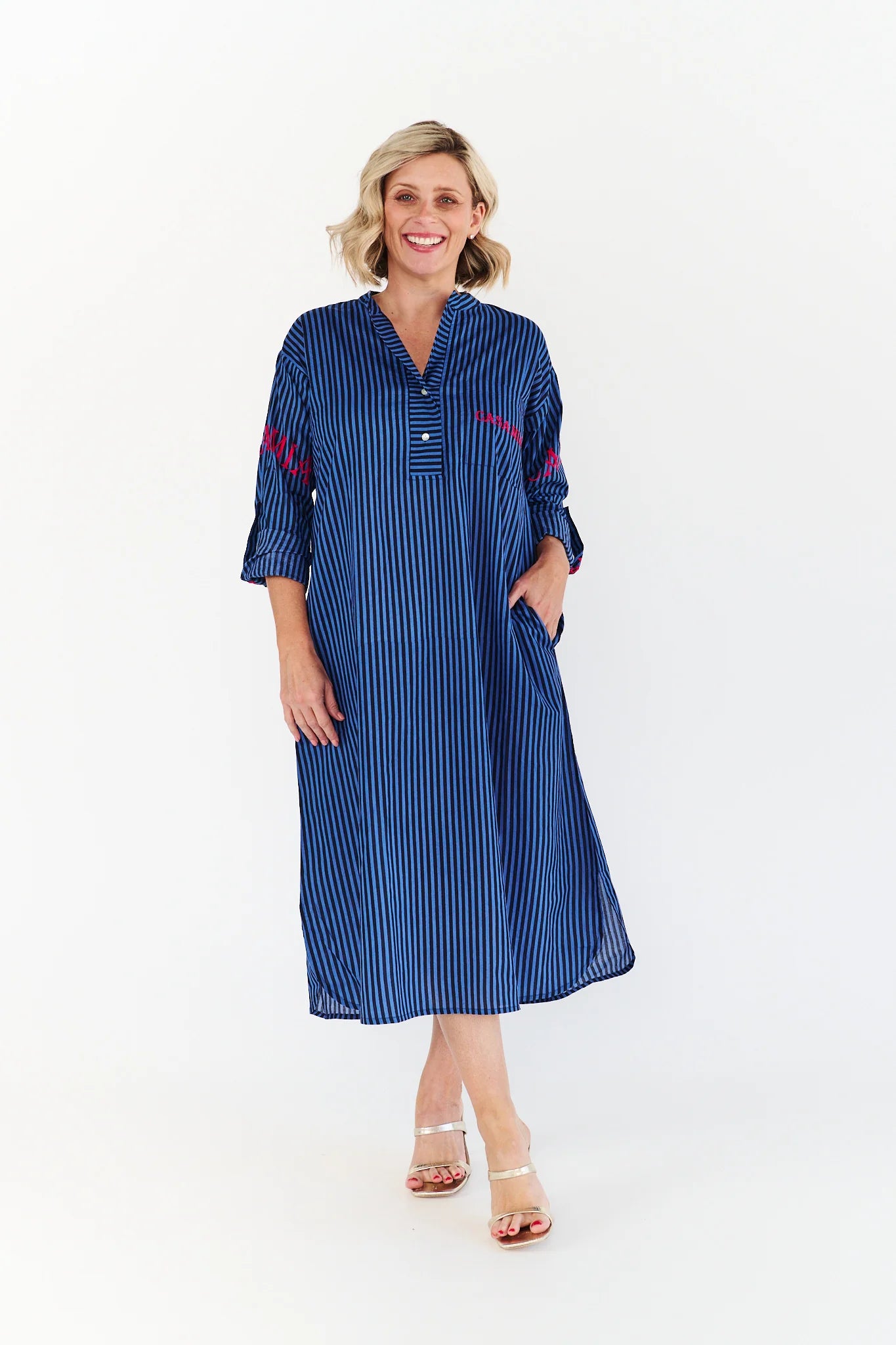 Casa Mia Blue Stripe Cotton Dress