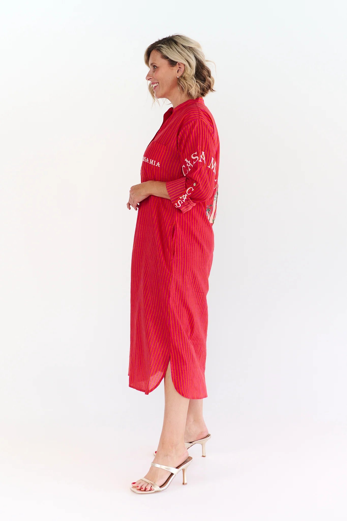 Casa Mia Red Stripe Cotton Dress
