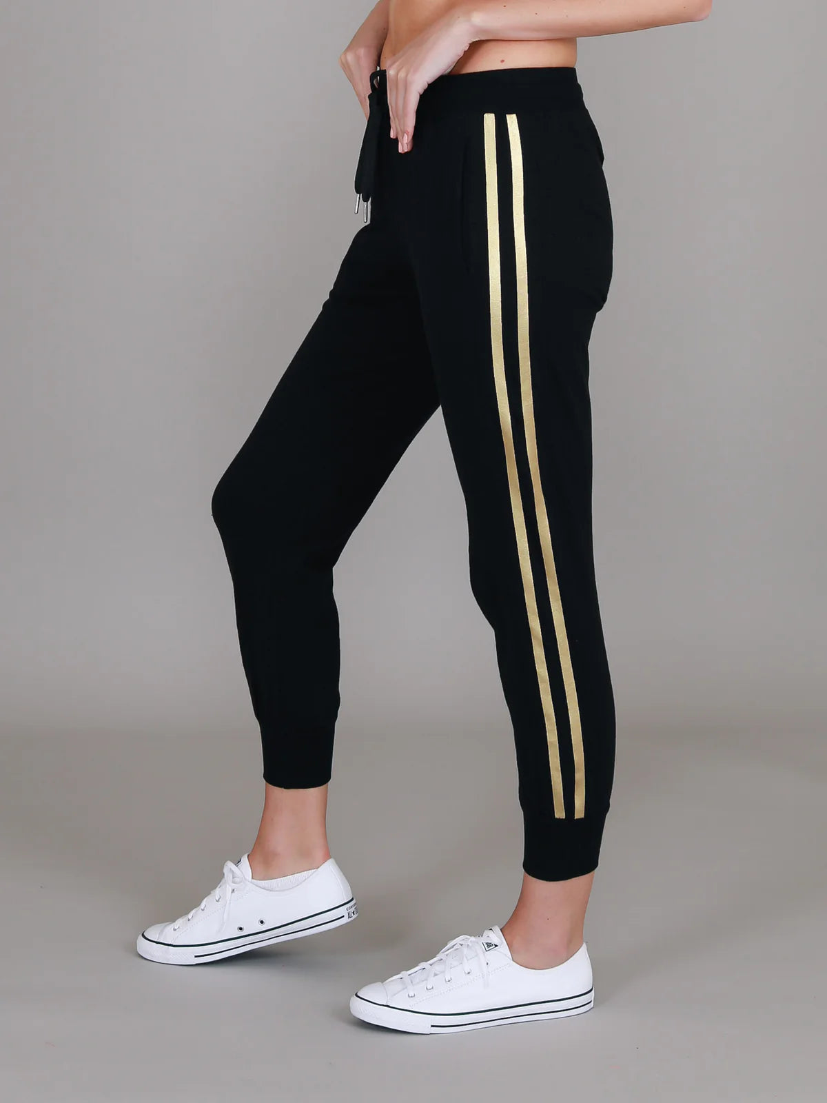 Gabby Gold Stripe Track Pant - Black