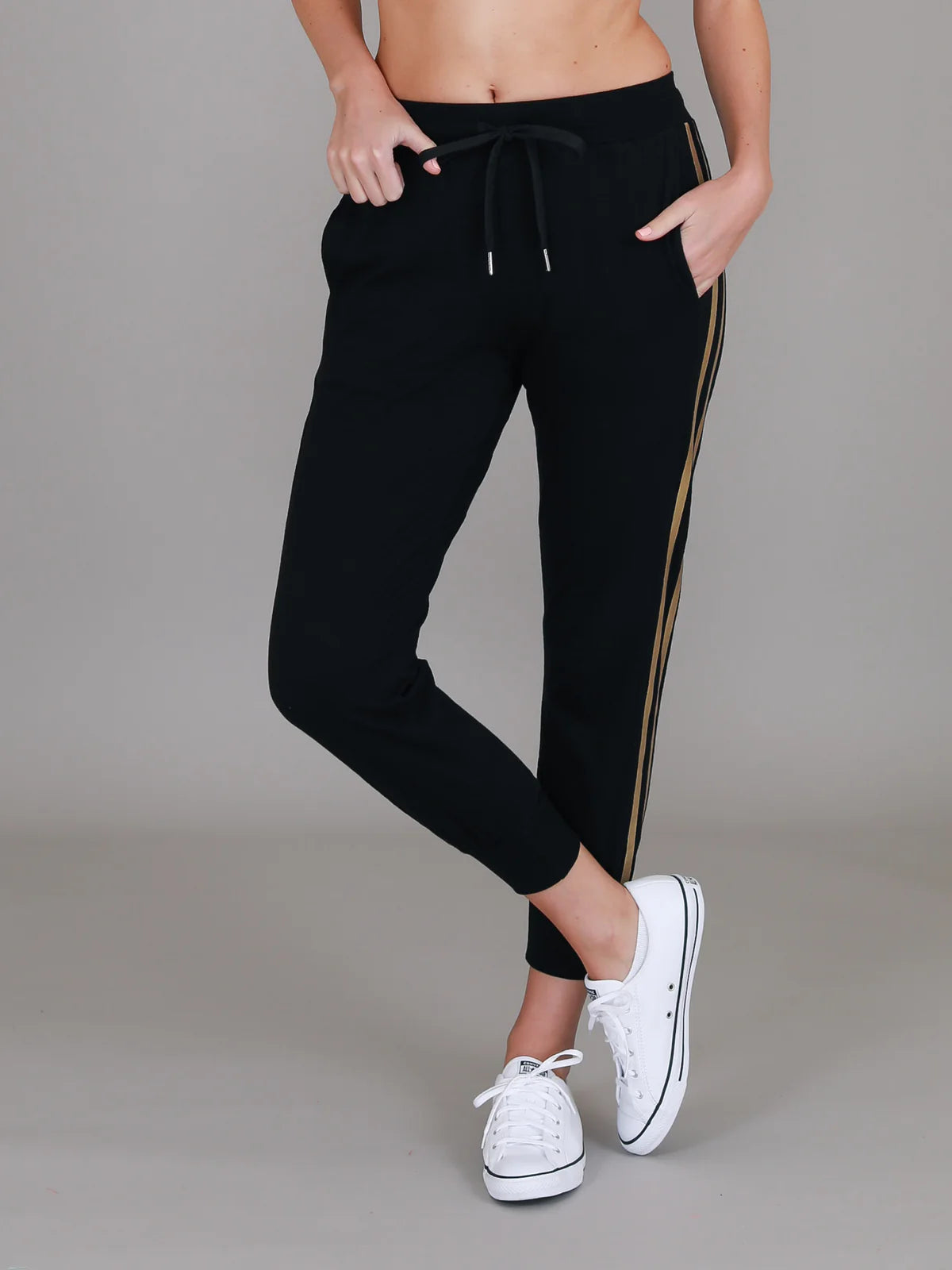 Gabby Gold Stripe Track Pant - Black