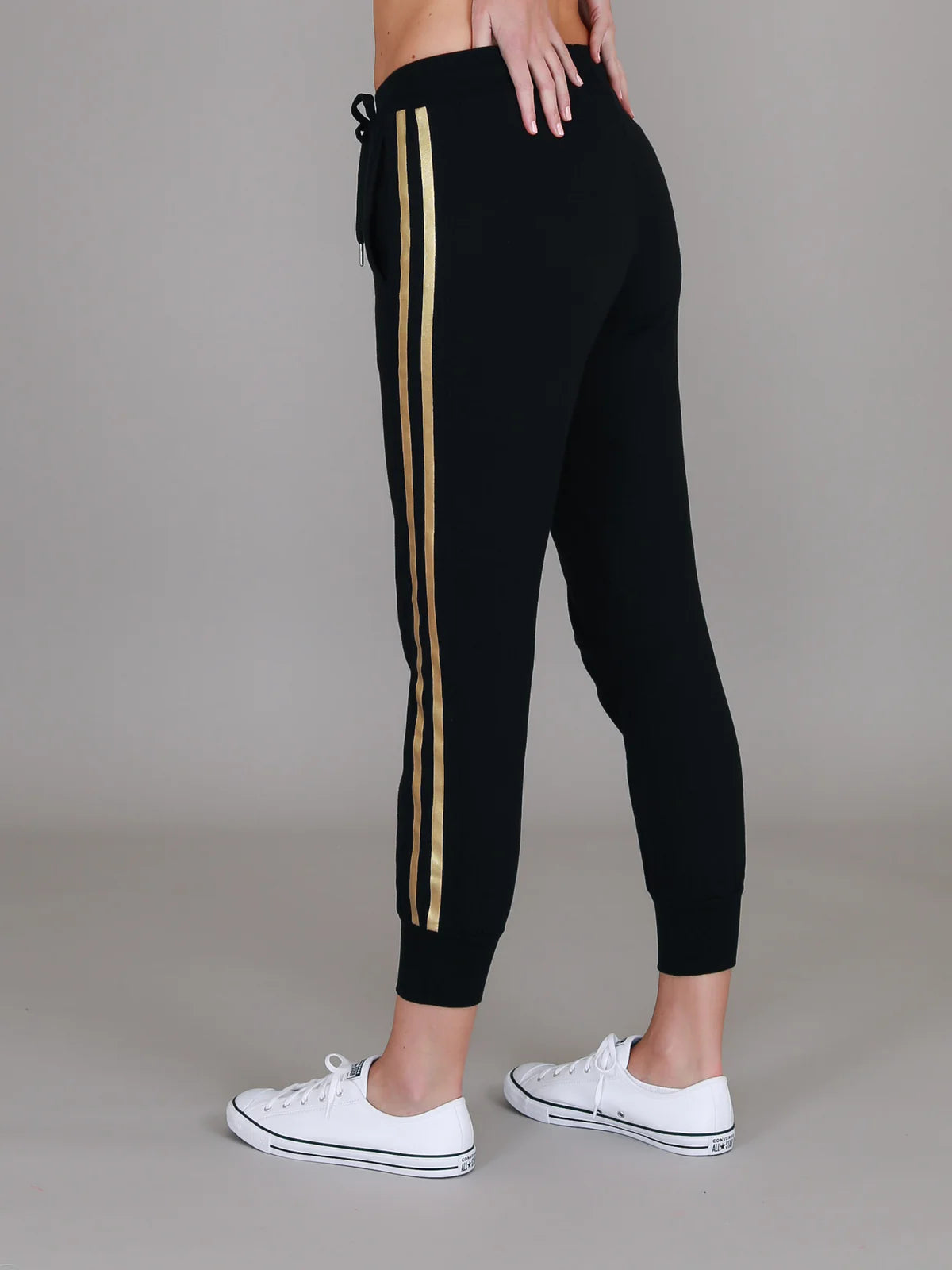 Gabby Gold Stripe Track Pant - Black