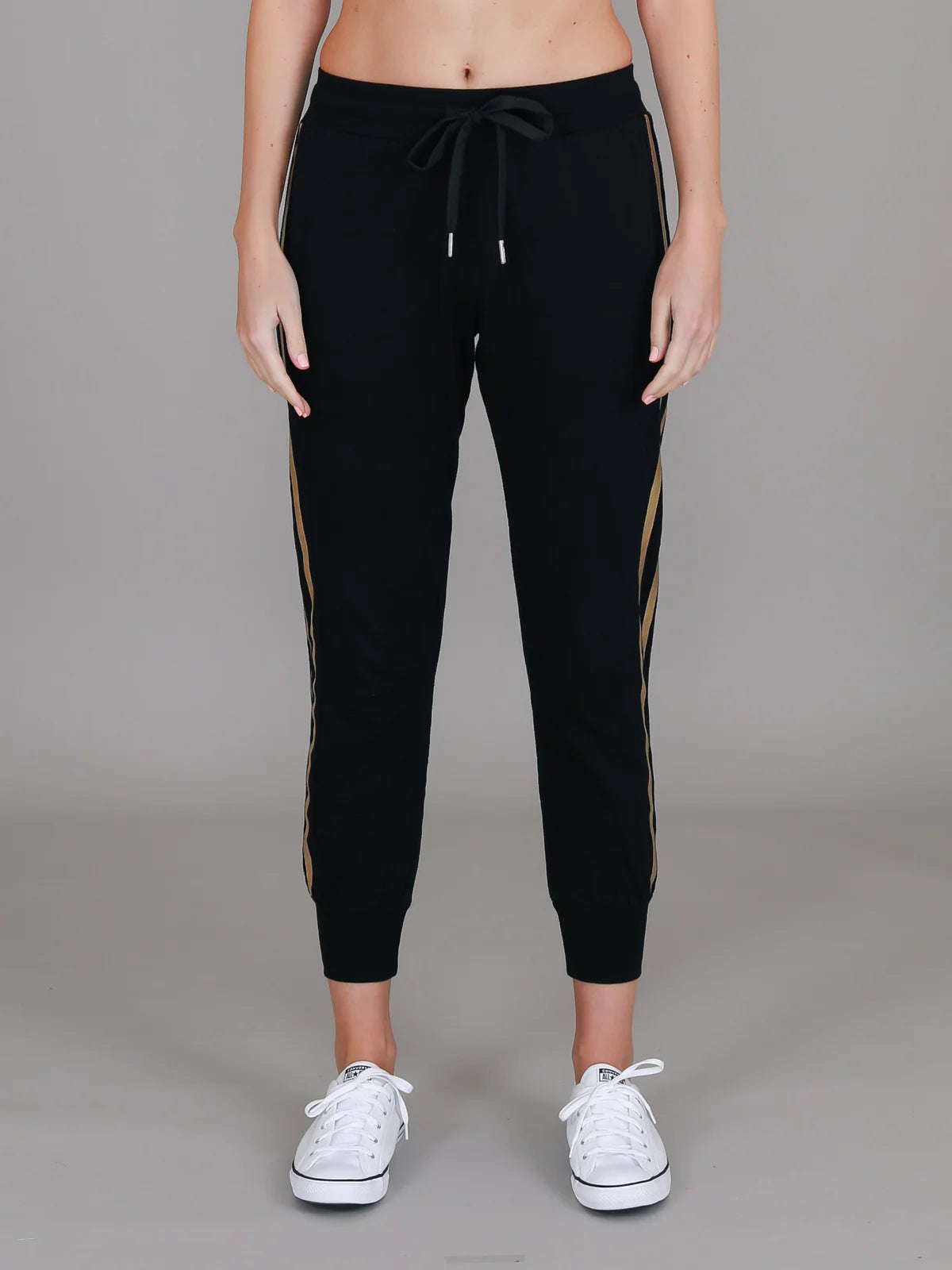 Gabby Gold Stripe Track Pant - Black