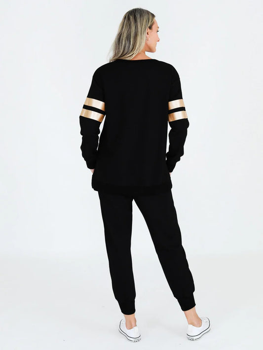 Theresa Gold Stripe Jumper - Black (Plus Size)