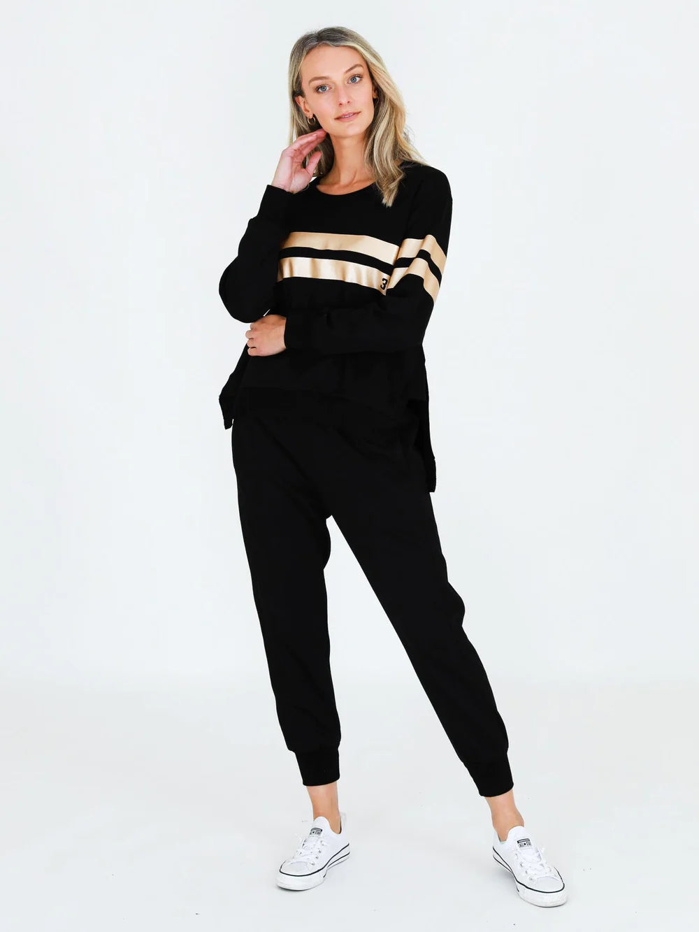 Theresa Gold Stripe Jumper - Black