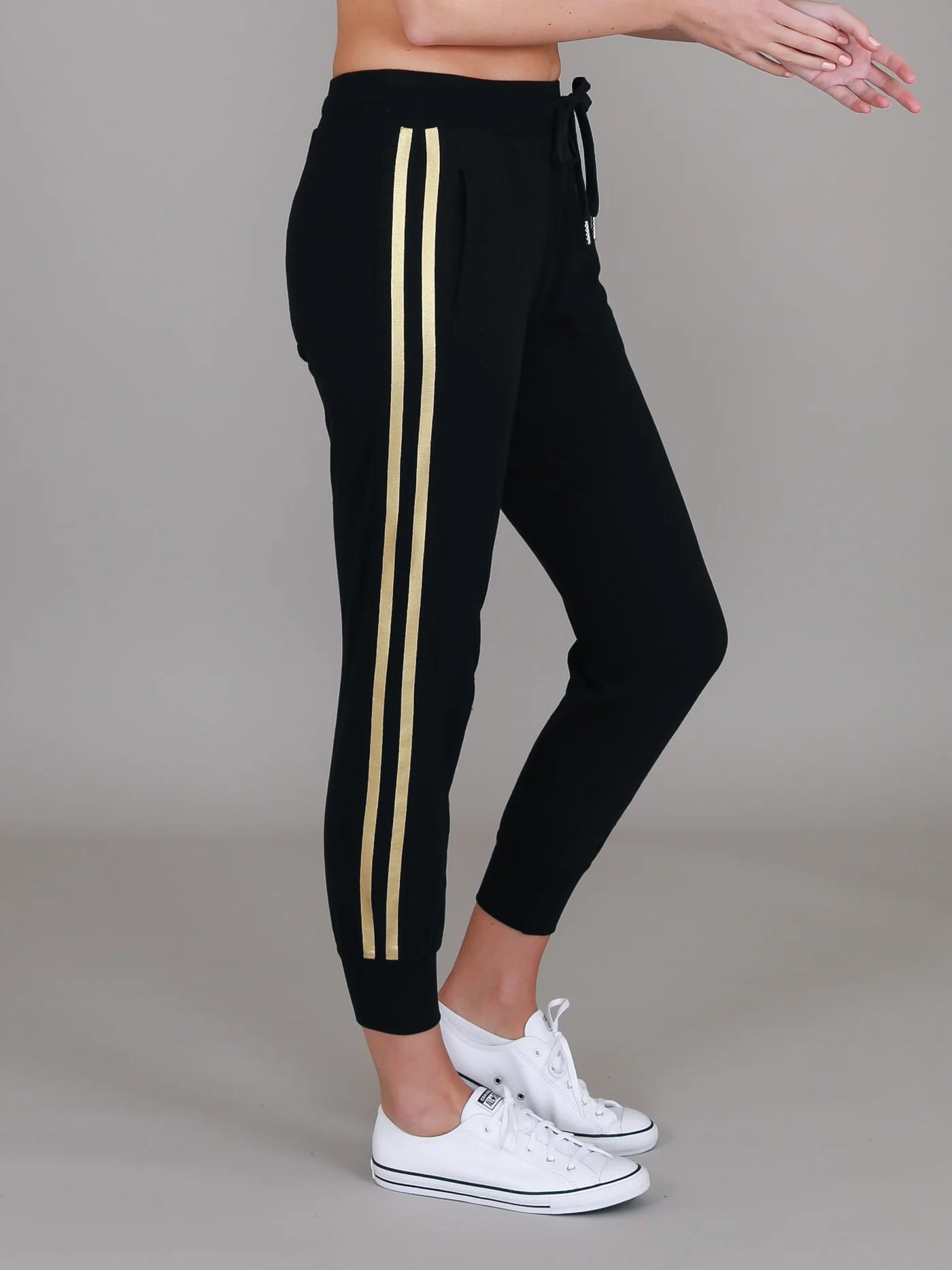 Gabby Gold Stripe Track Pant - Black