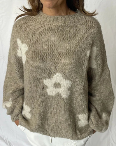Daisy Knit Sweater - Floral Bloom Knit - Taupe Italian Luxe