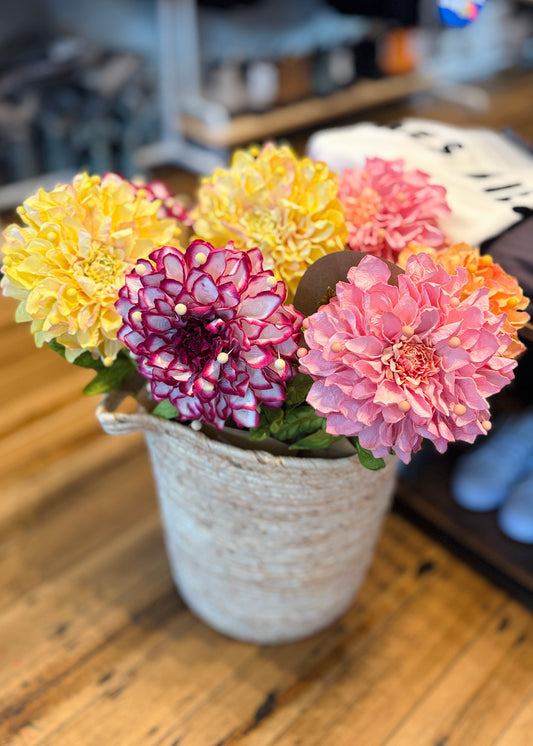 Dahlia Paper Flower - White with Magenta