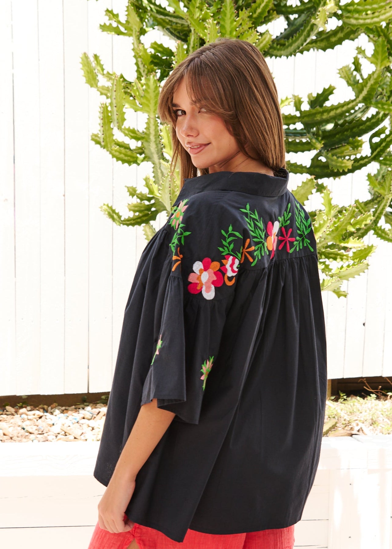 black womens top with embroidery