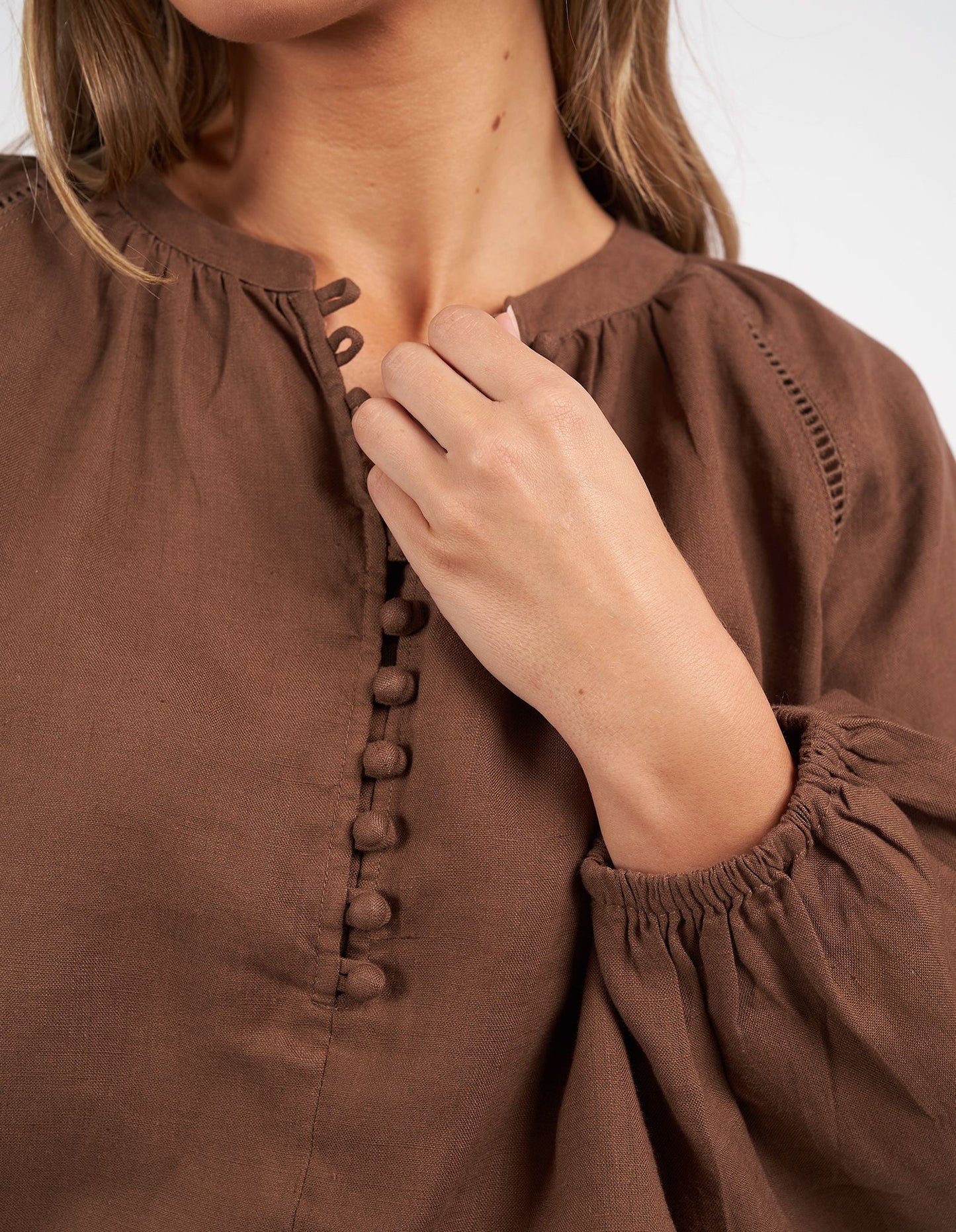 SHOP FOXWOOD SARDINIA BLOUSE CAFE NOIR, BUY FOXWOOD CLOTHING ONLINE, FOXWOOD BLOUSE, FOXWOOD SARDINIA BLOUSE, SHOP SARDINA CHOCOLATE SHIRT ONLINE, AUSTRALIAN FOXWOOD STOCKISTS, MELBOURNE FOXWOOD STOCKISTS