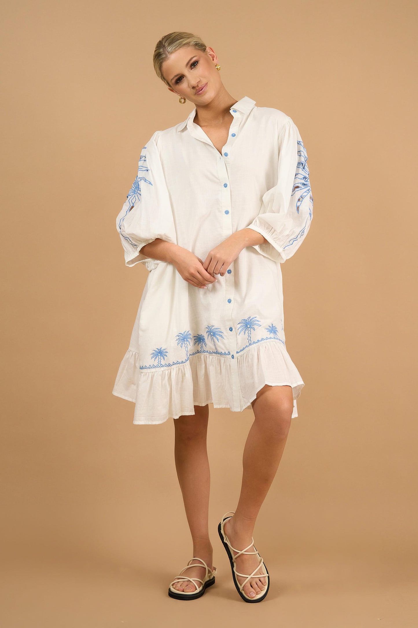 June Dress - White Palm