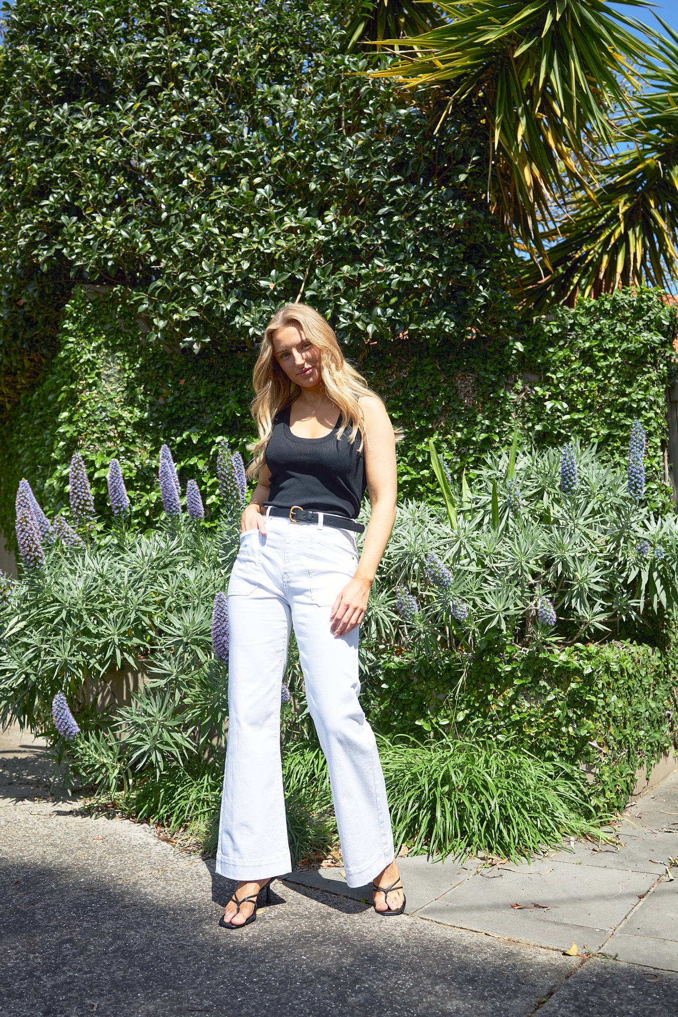 Ladies Wide Leg Jeans White