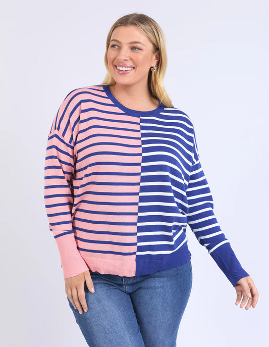 Louise Spliced Knit Jumper - Deep Blue/Pink Blush
